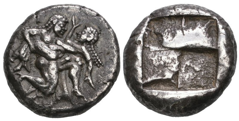 ‡ Thasos, stater, c. 500-480 BC, ithyphallic satyr holding in his arms a nymph, ...