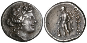 ‡ Thasos, drachm, c. 160 BC, head of Dionysos right crowned with ivy, rev., ΘΑΣΙΩΝ, Herakles standing left holding club and with lion-skin draped over...