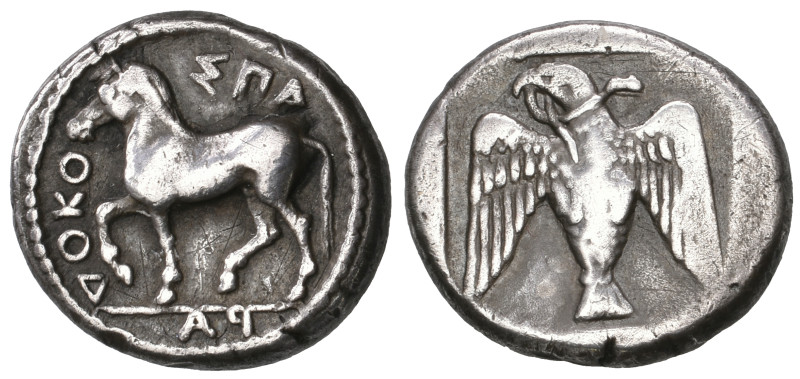 ‡ Kings of Thrace, Sparadokos, (c. 450-430 BC), drachm, ΣΠΑ-ΡΑ-ΔΟΧΟ, horse walki...
