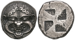 ‡ Macedonia, Neapolis, stater, c. 525-450 BC, Gorgon head facing, rev., incuse square of mill-sail pattern, 9.42g (SNG ANS 400-419; SNG Copenhagen 223...