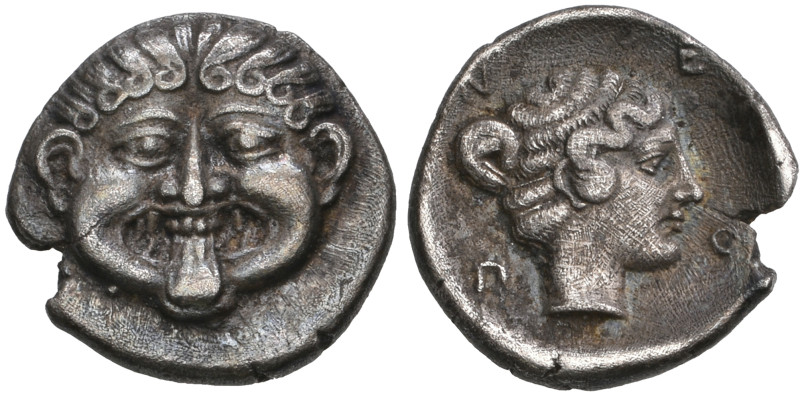 ‡ Macedonia, Neapolis, hemidrachm, 4th century BC, Gorgon head facing, rev., ΝΕΠ...