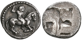 ‡ Macedonia, Sermylia, tetrobol, c. 500-480 BC, horseman galloping right, holding lance in right hand, rev., quadripartite incuse square, 2.54g (Svoro...