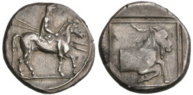 ‡ Kings of Macedon, Alexander I (498-454 BC), tetradrachm, horseman wearing petasos and chlamys riding right, holding two lances, rev., forepart of go...