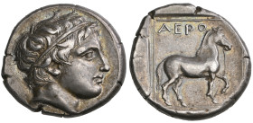 ‡ Kings of Macedon, Aeropos (398-394 BC), didrachm, diademed head of Apollo right, rev., ΑΕΡΟ, horse walking right with trailing rein, in incuse squar...