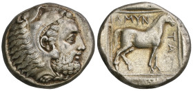 ‡ Kings of Macedon, Amyntas III (c. 383-369 BC), didrachm, head of Herakles right in lion-skin headdress, rev., ΑΜΥΝ-ΤΑ, horse standing right in incus...