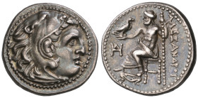 ‡ Kings of Macedon, Alexander III (336-323 BC), drachm, Miletos, 325-323 BC, head of Herakles right in lion-skin headdress, rev., ΑΛΕΞΑΝΔΡΟΥ, Zeus sea...
