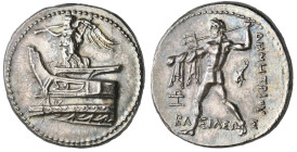 ‡ Kings of Macedon, Demetrios Poliorketes (306-283 BC), tetradrachm, Pella, c. 294-293 BC, Nike standing left on prow of galley, blowing trumpet, rev....