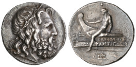 ‡ Kings of Macedon, time of Antigonos II Gonatas to Demetrios II, tetradrachm, c. 246/5-229 BC, bearded head of Poseidon right, wearing wreath of reed...