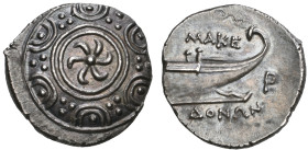 ‡ Kings of Macedon, time of Philip V and Perseus (220-168 BC), tetrobol, Amphipolis, star in centre of Macedonian shield, rev., ΜΑΚΕ-ΔΟΝΩΝ, prow of ga...
