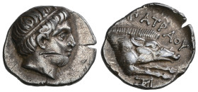 ‡ Kings of Paeonia, Patraos (c. 335-315 BC), drachm, diademed male head right, rev., ΠΑΤΡΑΟΥ, forepart of boar right; monogram below, 3.02g, die axis ...