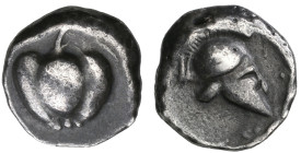 ‡ Cycladic Islands, Melos, hemidrachm, 4th century BC, apple, rev., Corinthian helmet, 1.71g, die axis 12.00 (Traité III, 1385, pl. 243, 11, same dies...