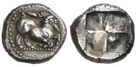 ‡ Cycladic Islands, Paros, drachm, c. 500-485 BC, goat kneeling to right on dotted exergual line, rev., quadripartite incuse square, 6.14g (Sheedy 105...
