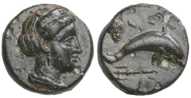 ‡ Islands off Caria, Nisyros, Ae 12mm, 350-300 BC, head of nymph right, rev., Ν[...