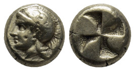 Ionia. Phokaia circa 477-388 BC. Hekte EL (10mm, 2,52 g). Head of Athena left, wearing earring, her crested Attic helmet adorned with a Pegasos on the...