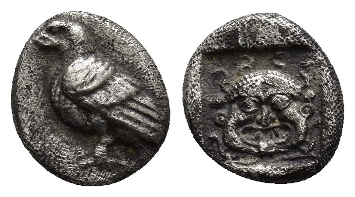 Troas. Abydos 480-450 BC. Obol AR (10mm, 1,11 g). [ΑΒΥ], eagle standing left / F...