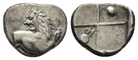 THRACE. Chersonesus. Ca. 4th century BC. AR hemidrachm (14mm, 2.19 g). Persic standard, ca. 480-350 BC. Forepart of lion right, head reverted / Quadri...