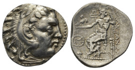 Kingdom of Macedon, Alexander III 'the Great' AR Drachm. Chios, circa 290-275 BC. (4.4 Gr. 19mm.)
Head of Herakles right, wearing lion skin headdress
...
