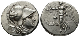 Pamphylia. Side circa 203-190 BC. Tetradrachm AR (29mm, 16.9 g) Head of Athena right wearing crested Corinthian helmet / Nike, wearing chiton and hima...