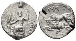 Cilicia, Tarsos AR Stater. (26mm, 10.74 g) Mazaios, satrap of Cilicia and Cappadocia, circa 361-334 BC. Baaltars seated left, holding eagle, ear of co...