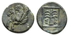 Troas, Skepsis Æ (11mm, 1.18 g). Circa 400-310 BC. Forepart of Pegasos to right / Palm tree, Σ-K across fields; all within linear square