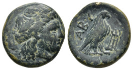 Troas. Abydos circa 300-200 BC. Bronze Æ (20mm. 8.56 g). Laureate head of Apollo right / ABY eagle standing right, tripod in front.