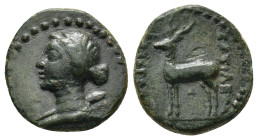 Galatian Kingdom. Amyntas. 39-25 B.C. Ae. (16mm, 3.42 g) Uncertain mint in Galatia, Pisidia or Lykaonia. draped bust of Artemis with features of Cleop...