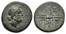 Pisidia, Cremna. Amyntas. 39-25 B.C. AE (16mm, 3.1 g). Dated CY 7 (26/5 BC). Head of Zeus right / Winged thunderbolt; KPH below, Z (date) above.