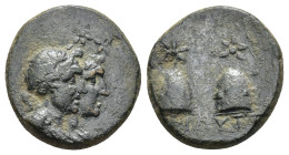 LYDIA. Philadelphia. 2nd-1st Centuries BC. AE (4.15 Gr. 16mm.)
Jugate diademed heads of the Dioscuri right
Rev. Caps of the Dioscuri, each surmounted ...