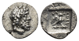 CARIA, Stratonikeia. 166-88 BC. AR Hemidrachm (11mm, 0,76 g). Laureate head of Zeus / Eagle within shallow incuse square.