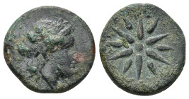 Mysia, Gambrion. Ca. 350-300 B.C. Æ (17mm, 4.35 g). Laureate head of Apollo left / Γ A M, legend between four of the twelve rays of a star.
