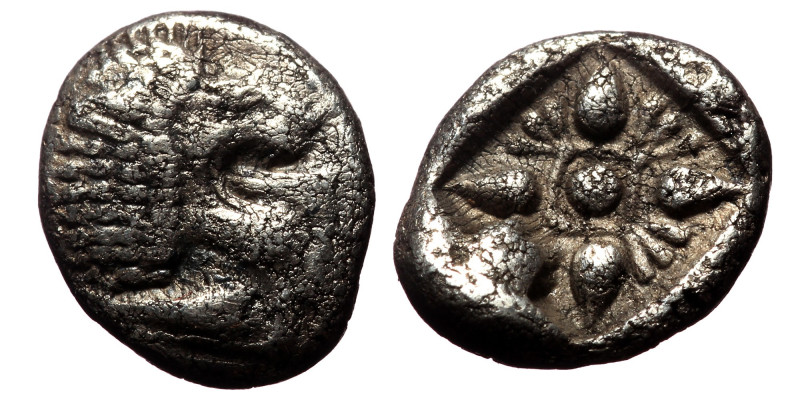 Diobol AR
Ionia, Miletos AR Diobol, c. 520-450 BC, Forepart of roaring lion to ...