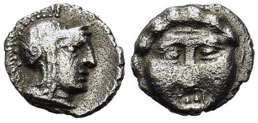 Obol AR
Pisidia, Selge, c. 350-290 BC, Head of gorgoneion facing, tongue extend...