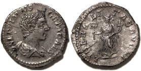 Denarius AR
Elagabal (218-222 AD), Rome, IMP ANTONINVS PIVS AVG. laureate bust of Elagabal right / LIBERALITAS AVG II, Liberalitas standing left hold...