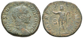 Sestertius Æ
Severus Alexander (222-235), Rome, Bust of Severus Alexander, laureate, draped over left shoulder, right / Sol, radiate, head left, stan...