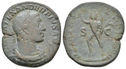 Sestertius Æ
Severus Alexander (222-235), Rome, issued in 230 AD, Laureate head of Severus Alexander to right, around IMP SEV ALE XANDER AVG / Sol st...