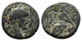 Bronze Æ
Cappadocia, Tyana. Antoninus Pius 138-161 AD, ANTWNEIN-[OC] [CEBACTOC?], laureate head right / [TYANEΩN T Π T] IEPAC Y AY, Tyche of Tyana in...