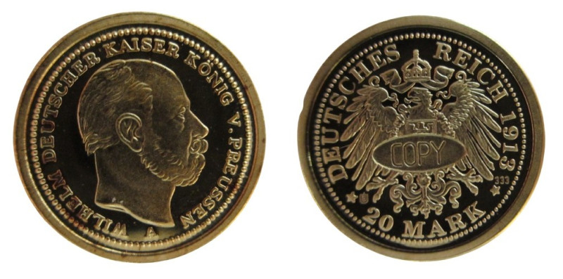 Gold Copy of 20 Mark, Wilhelm II, Gold 585/1000
11 mm, 0,50 g