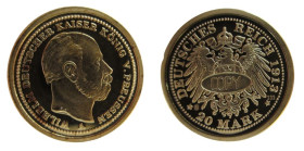 Gold Copy of 20 Mark, Wilhelm II, Gold 585/1000
11 mm, 0,50 g
