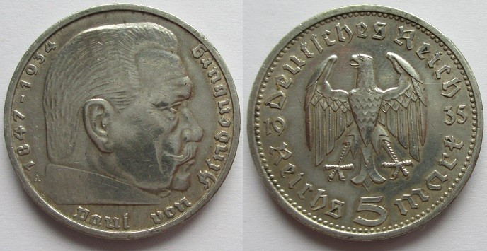 5 Mark AR
Hindenburg, 1935 A
13,90 g