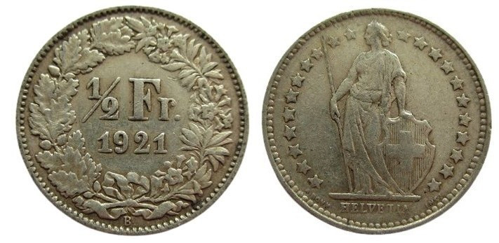 1/2 Frank AR
Switzerland, 1921