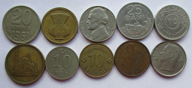 Ten world coins