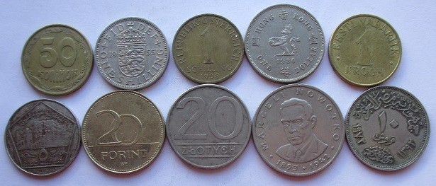 Ten world coins