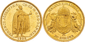 Franz Joseph I., 20 Korona 1908, KB, Kremnitz