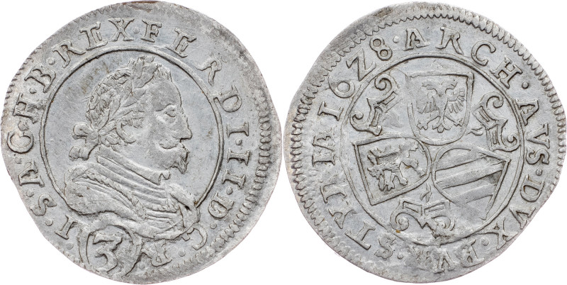 Ferdinand II., 3 Kreuzer 1628, Graz Ferdinand II., 3 Kreuzer 1628, Graz, Ag, Her...