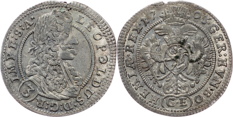 Leopold I., 3 Kreuzer 1703, GE, Prague Leopold I., 3 Kreuzer 1703, GE, Prague, 1...