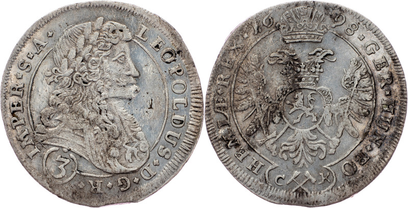 Leopold I., 3 Kreuzer 1698, CK, Kuttenberg Leopold I., 3 Kreuzer 1698, CK, Kutte...