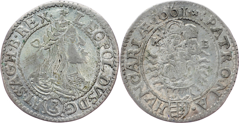 Leopold I., 3 Kreuzer 1661, KB, Kremnitz Leopold I., 3 Kreuzer 1661, KB, Kremnit...