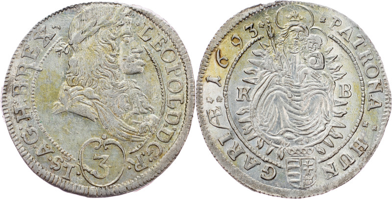 Leopold I., 3 Kreuzer 1693, KB, Kremnitz Leopold I., 3 Kreuzer 1693, KB, Kremnit...