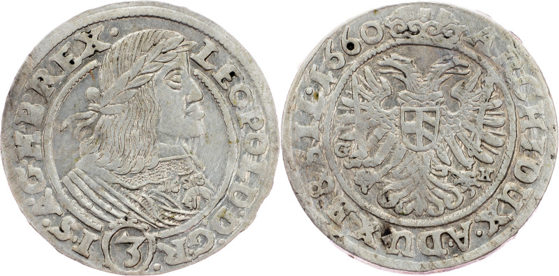Leopold I., 3 Kreuzer 1660, GH, Breslau Leopold I., 3 Kreuzer 1660, GH, Breslau,...