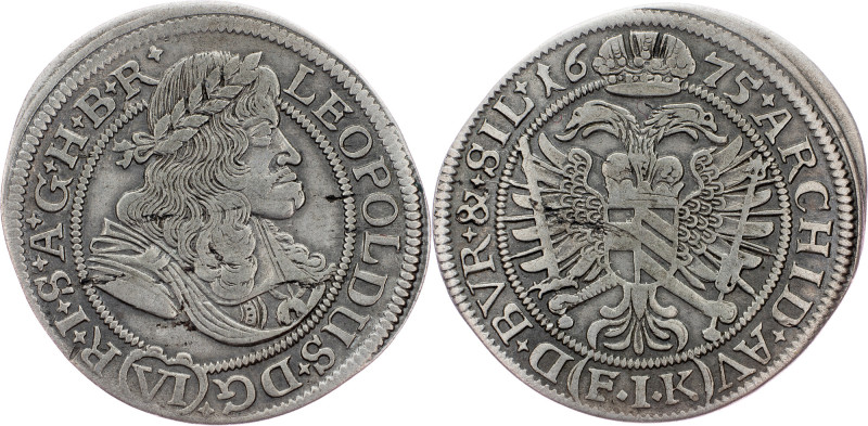 Leopold I., 6 Kreuzer 1675, FIK, Oppeln Leopold I., 6 Kreuzer 1675, FIK, Oppeln,...